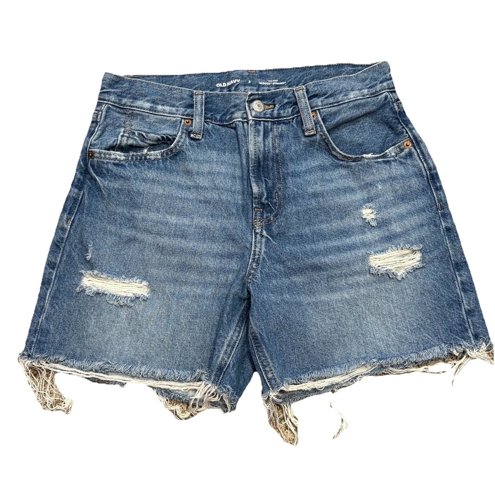 Old Navy High Rise Slouch Straight‎ Shorts Women's 2 Distressed